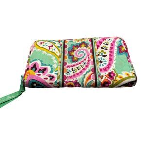 Vera Bradley Green and Pink Paisley Wallet Excellent Condition